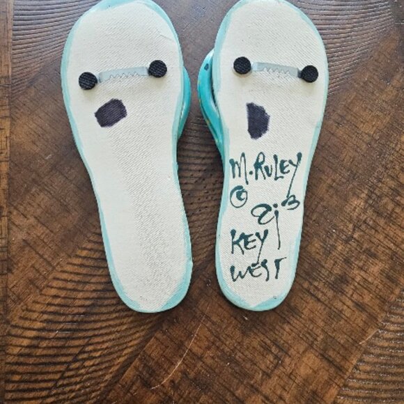 Key West Ceramic Wall Art Sculpture Flip Flops M. Ruley Goldfish Fish - Picture 3 of 5